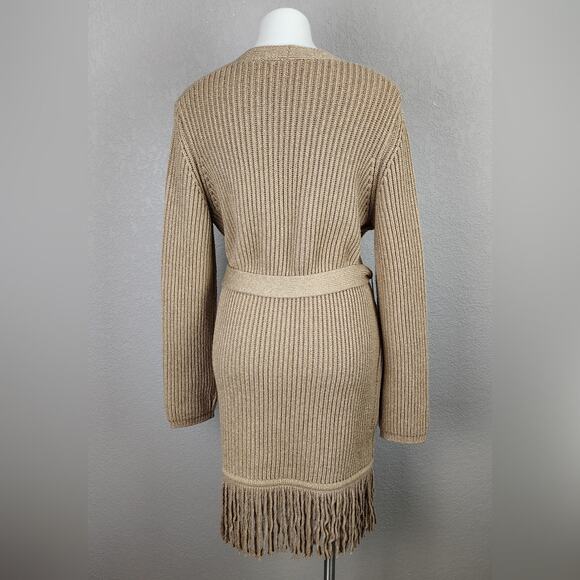 Max Mara Arold Cashmere Blend Lurex Fringe Belted Cardigan Size Large - Picture 4 of 12